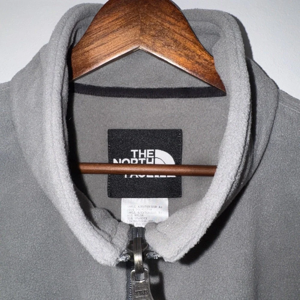 North Face Men Fleece Vest Large Lightweight Color Block Gray White 90's Zip‎